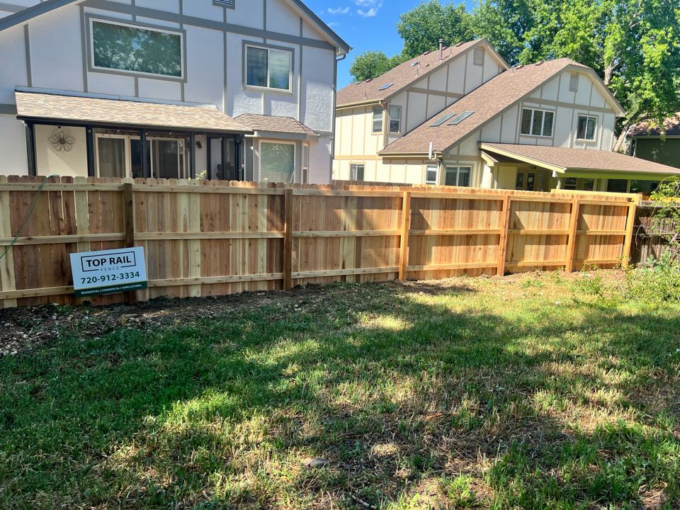 After completing a fence project, the neighbor decided they wanted to jump on board and upgrade their fence as well. She had a whole vision for her back yard and we were the first piece to the puzzle. We did a 6 high cedar privacy fence with. Gate to access the green belt walking path. The customers (and their dog) were thrilled with the results! 