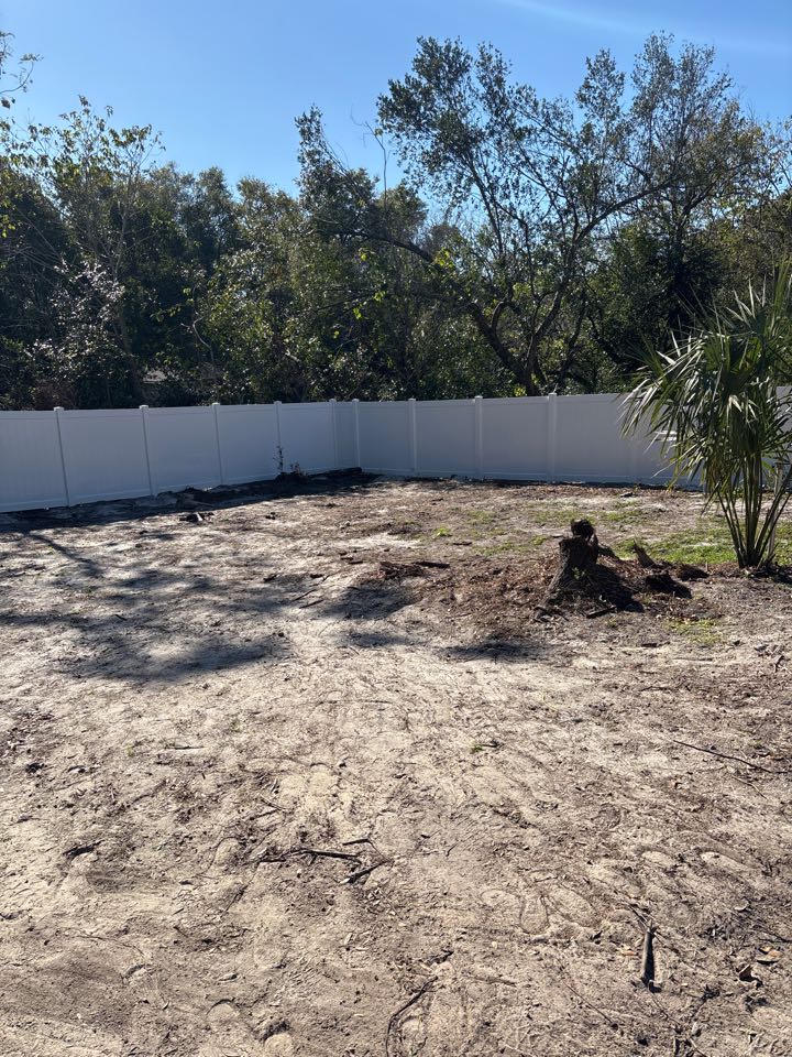 DeBary, FL - Tore out 200 plus feet of wood and chain link and in the process of installing a new white vinyl fence for a resident in Debary today DeBary, FL - Tore out 200 plus feet of wood and chain link and in the process of installing a new white vinyl fence for a resident in Debary today